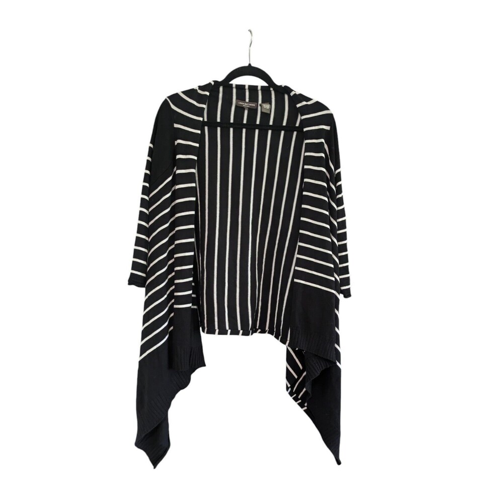 Linda Matthews Womens Cardigan Size Large Black Open Front 3/4 Sleeve
